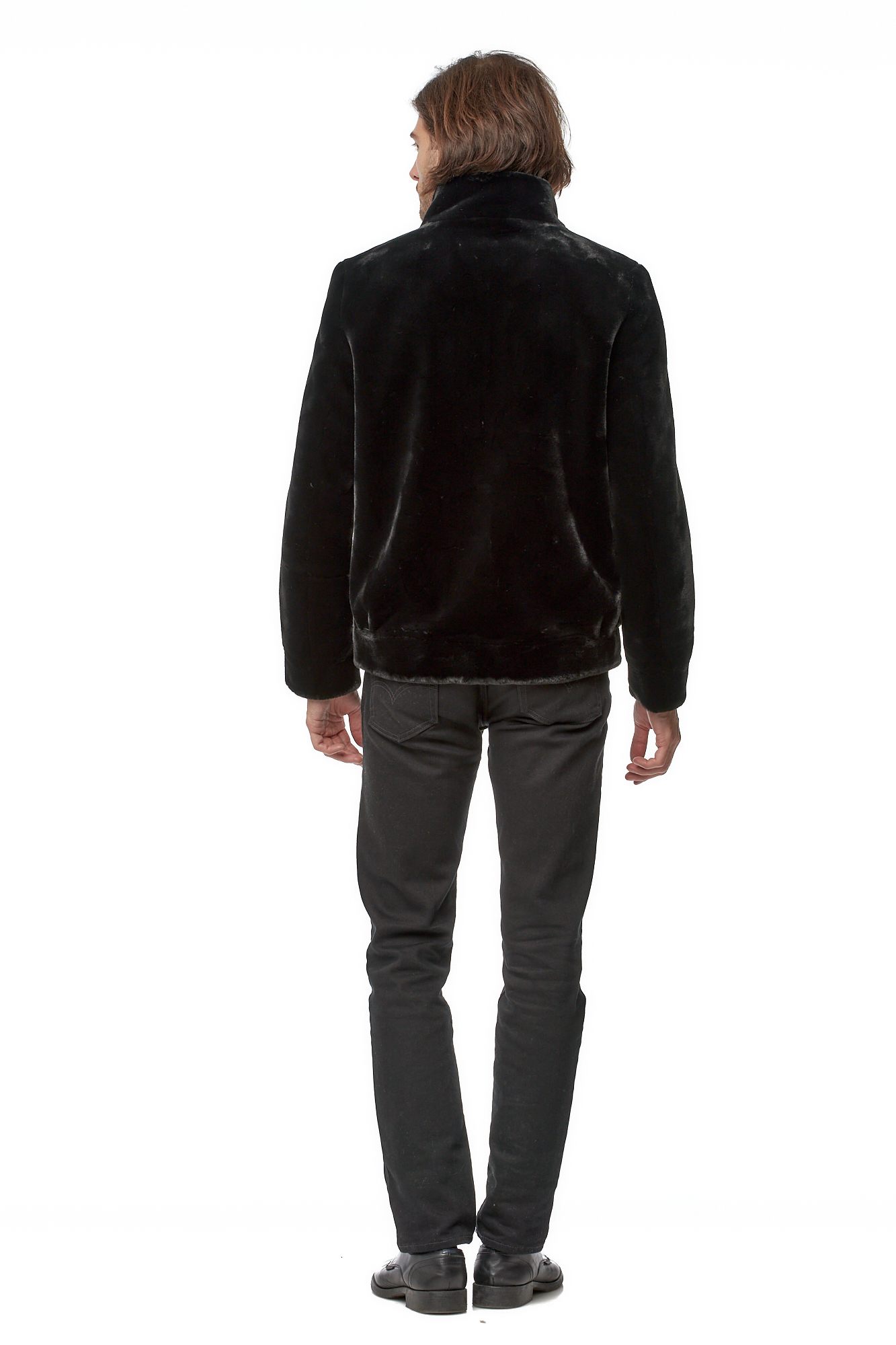Куртка из эко кожи с воротником из искусственного меха (чёрный)